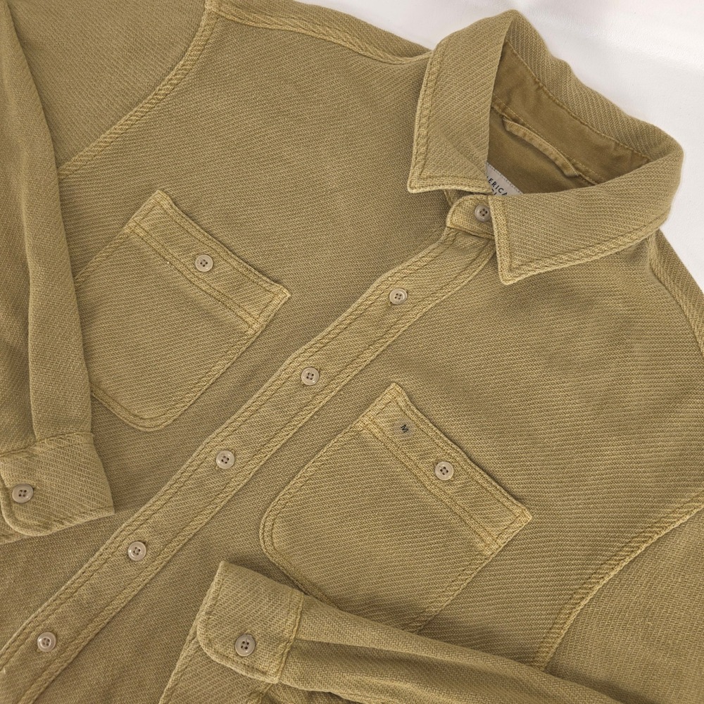 American Eagle Textured Solid Flannel Shirt Mens Medium Khaki Washed Relaxed Fit